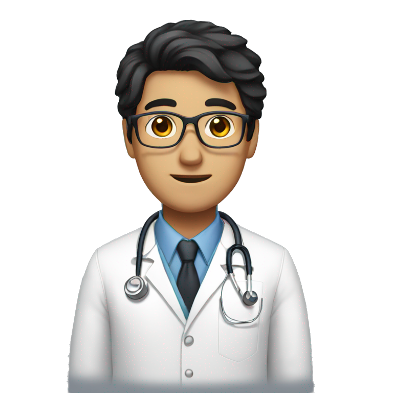 guy, brown eyes, black hair, glasses, in a doctor's coat emoji