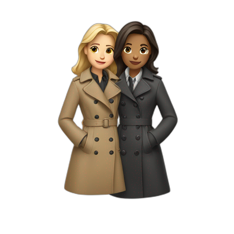 Two girls  shoulders riding in one trench coat emoji