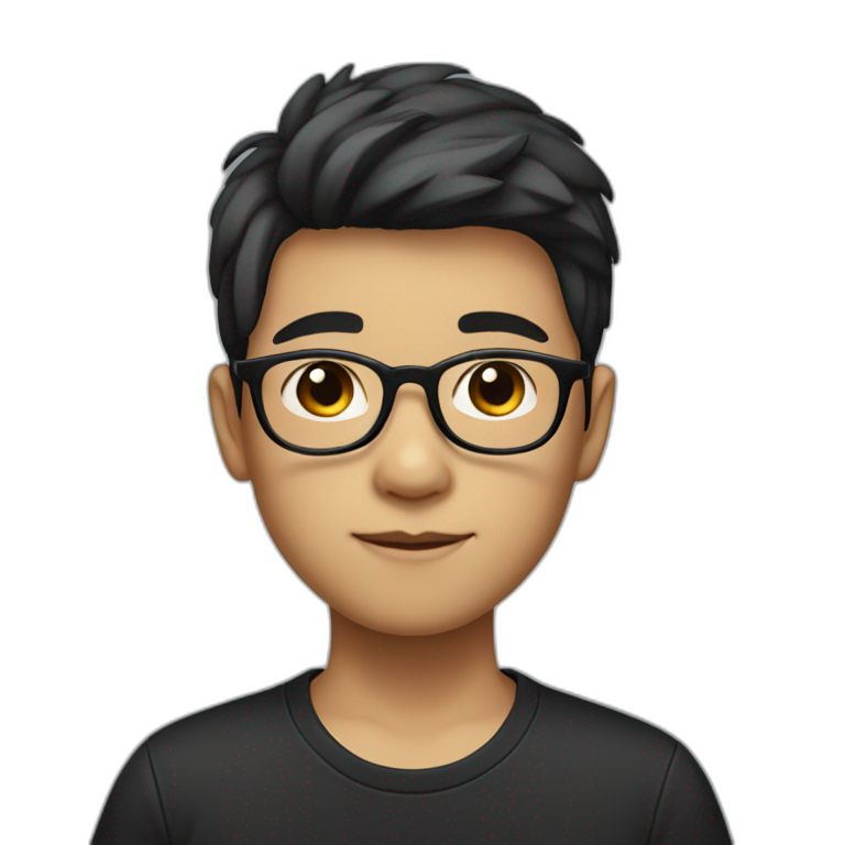 A Chinese boy with partial hair, a black T-shirt and a pair of black-rimmed glasses emoji