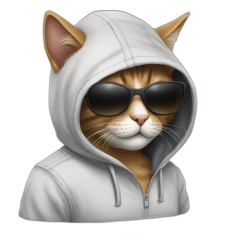 Cat programmer in hoodie in sunglasses hack the system emoji