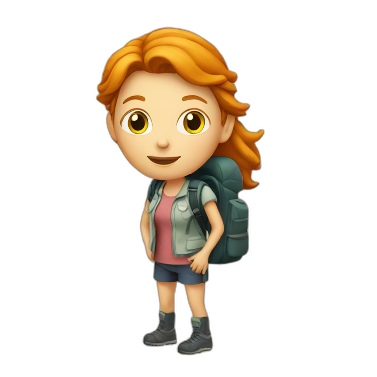Ginger White woman with backpack and the map emoji