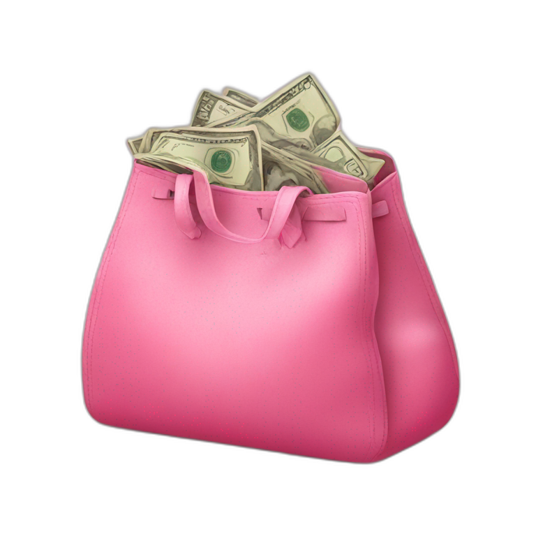 pink bag with money emoji
