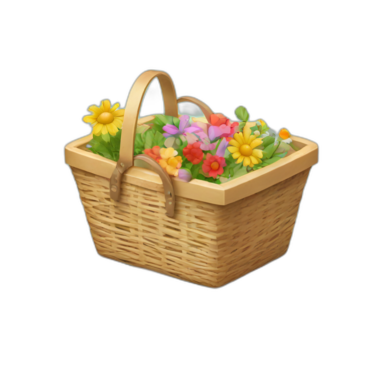 picnic basket with flowers and design tools inside emoji