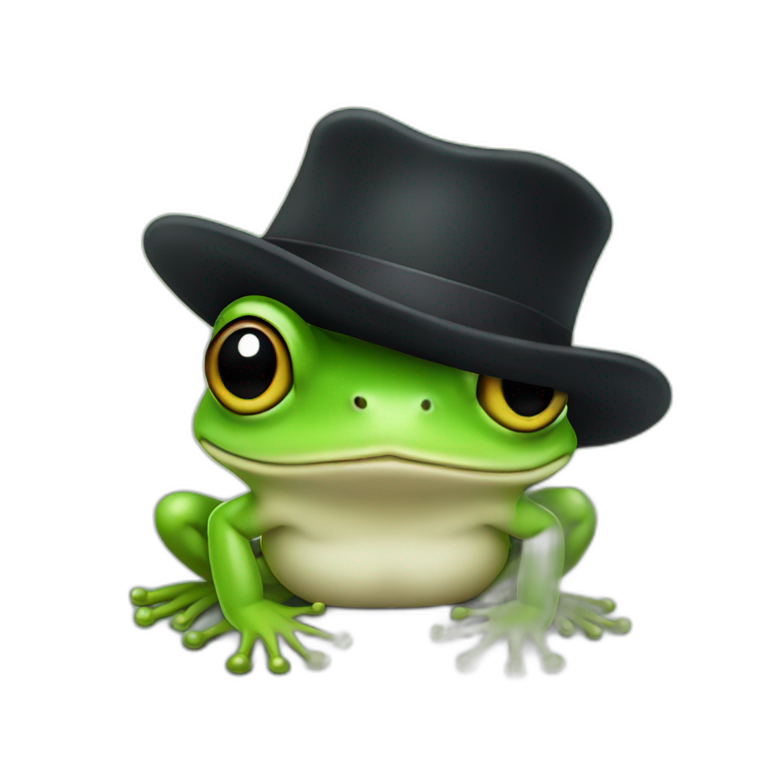Little real Frog with a black hat emoji