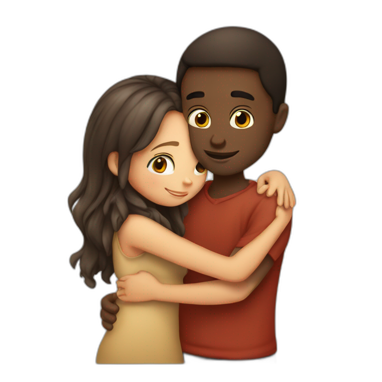 African 28 year old boy hugging a European 25 year old girl emoji