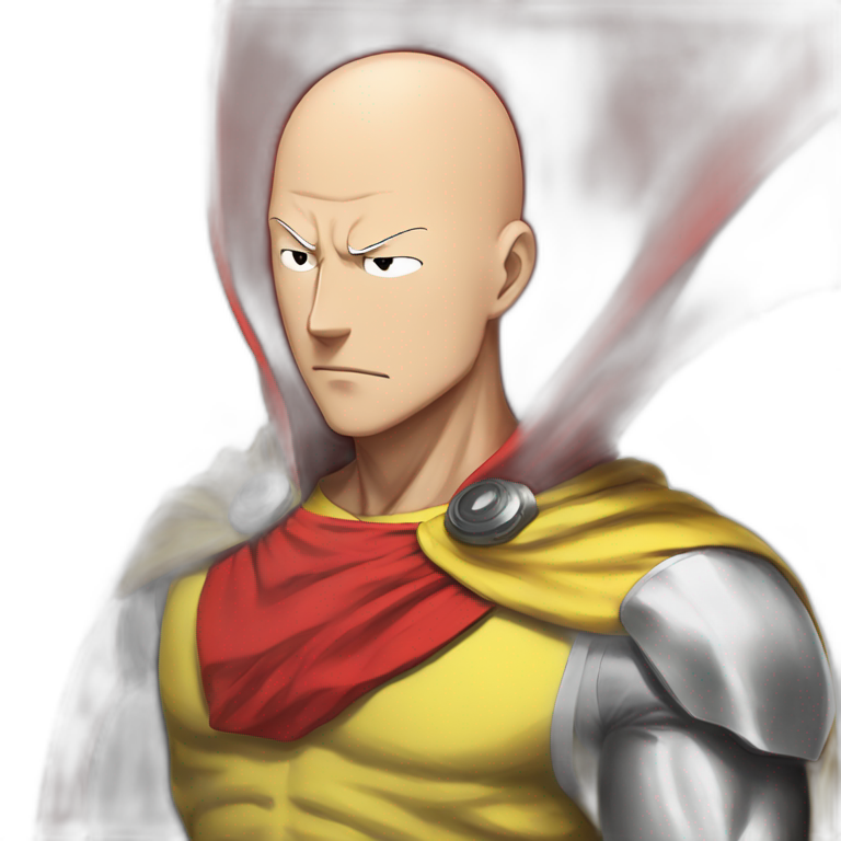 extreme anime bald one punch man with red cape and yellow costume emoji