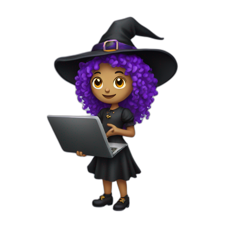 Curly Witch holding laptop emoji