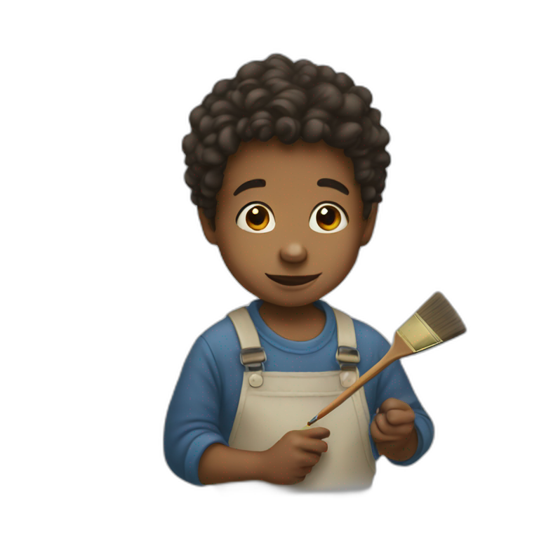 little boy painting emoji