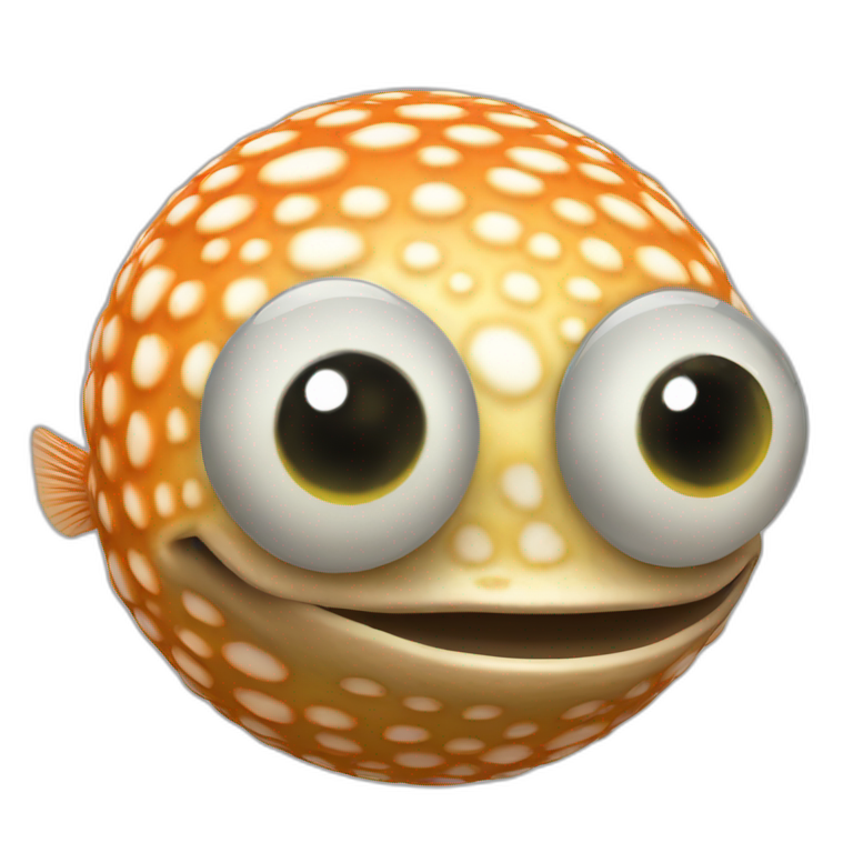 3d sphere with a cartoon Pufferfish skin texture with big childish eyes emoji