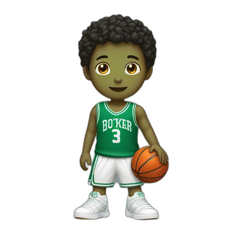 a boy playing basketball with number 3 shirt and the color is green, boy's skin color is same with chinese emoji