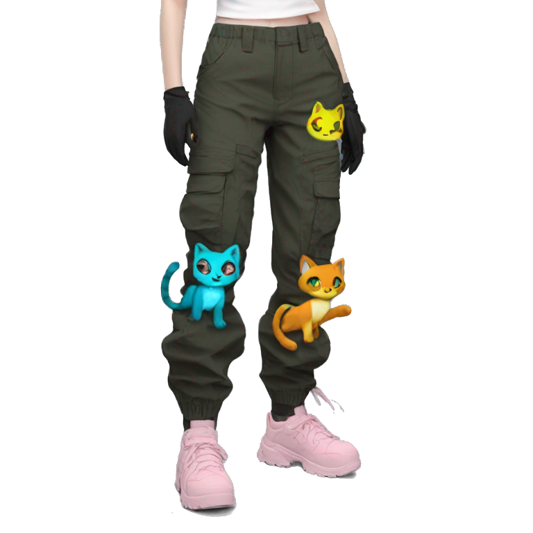 Edgy Shy Anthro cool pretty colorful dark cat-fursona techwear cargo pants emoji