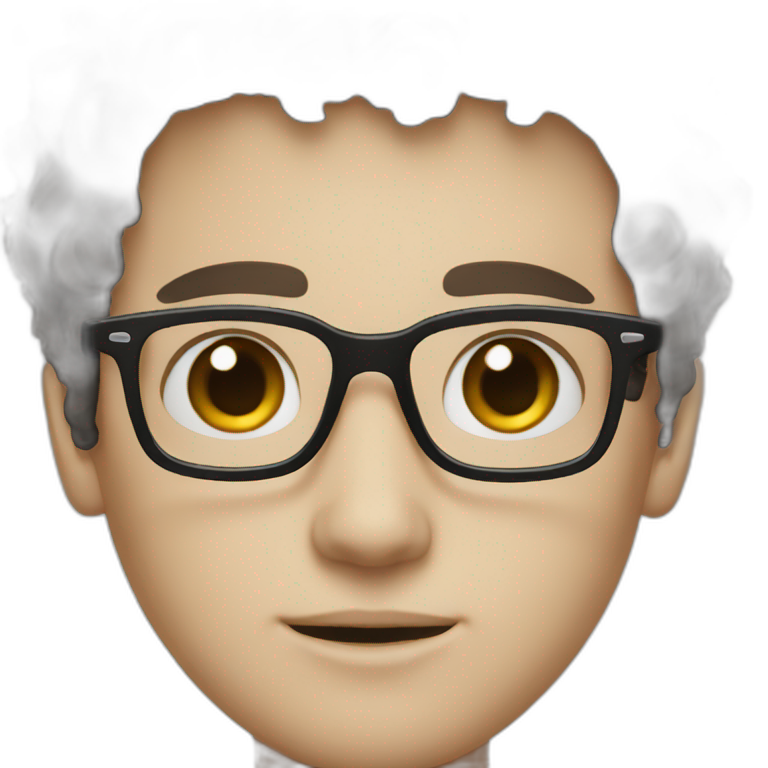 A white skin boy with a black curly short hair and the glasses emoji