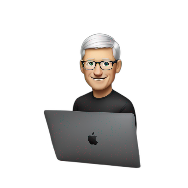 tim cook with macbook pro on desk all black emoji