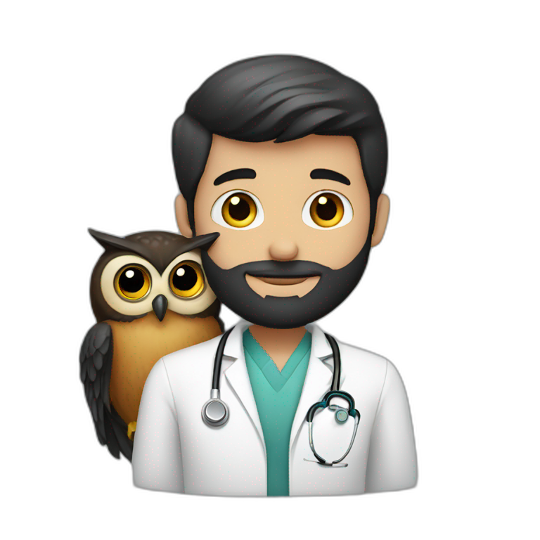 White-Boy-black-beard-doctor-hugging-owl emoji
