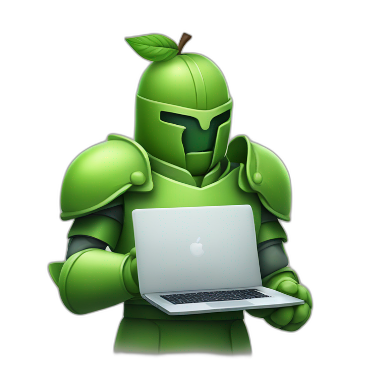 green apple knight, holding laptop emoji