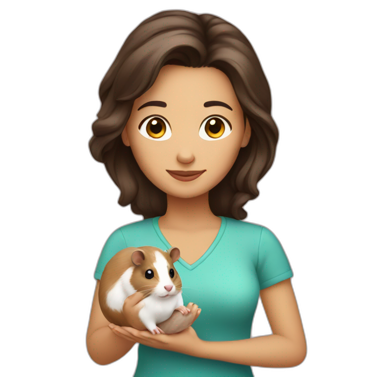 Brunette holding hamster emoji