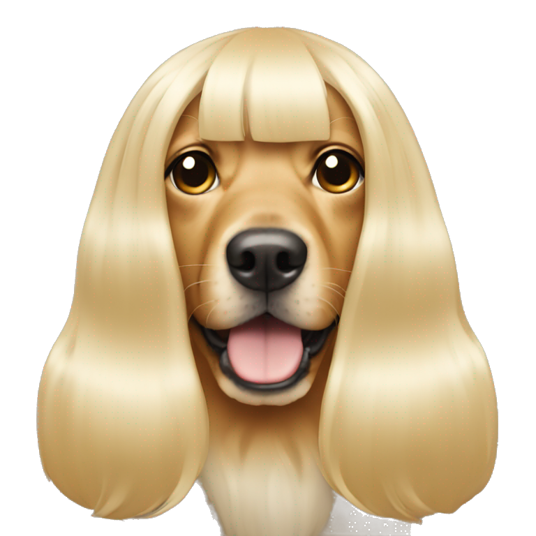 a dog wearing a long blonde wig emoji AI Emoji Generator