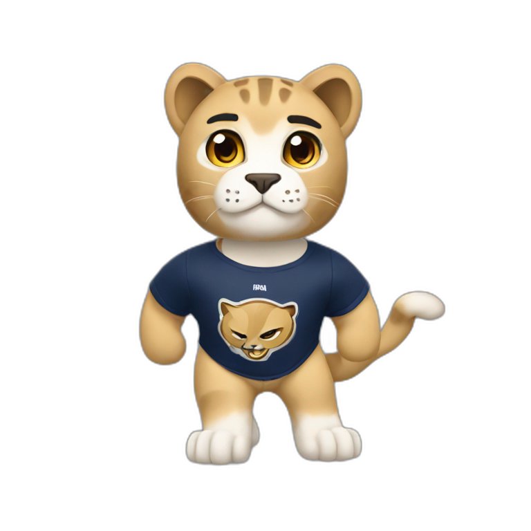 Goyo is an animated puma wearing a UNAM puma t shirt emoji AI Emoji Generator