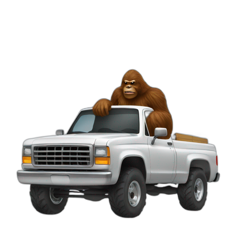 Sasquatch driving pickup truck emoji