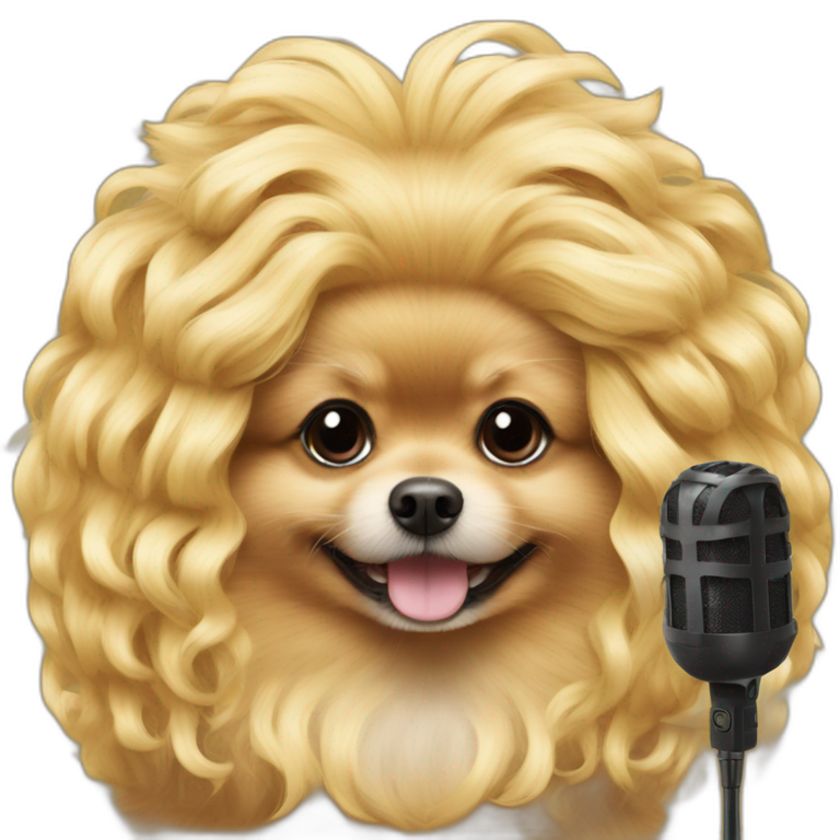 pomeranian curly blonde wig with a microphone emoji