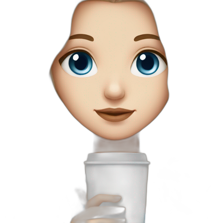 white girl with blue eyes brown long hair and a hot chocolate emoji