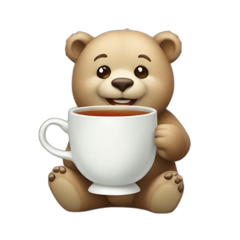 a happy bear holding tea emoji