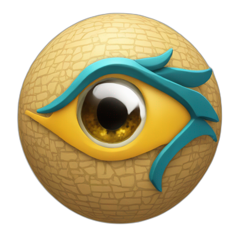 3d sphere with a cartoon Horse skin texture with Eye of Horus emoji