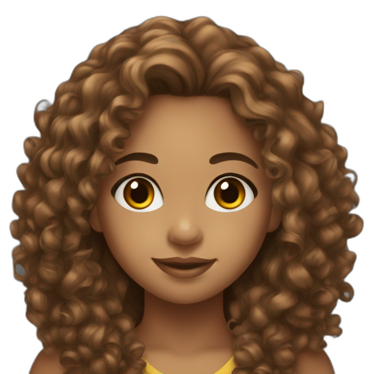 Mixed girl /curly long hair brown / with brown eyes  emoji