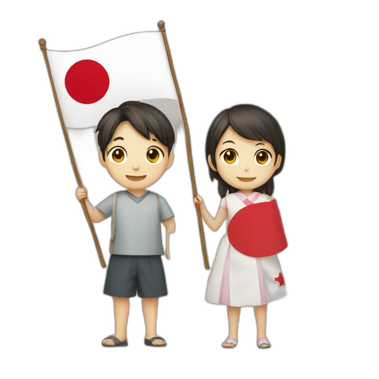 girl and boy holding japanese flag emoji