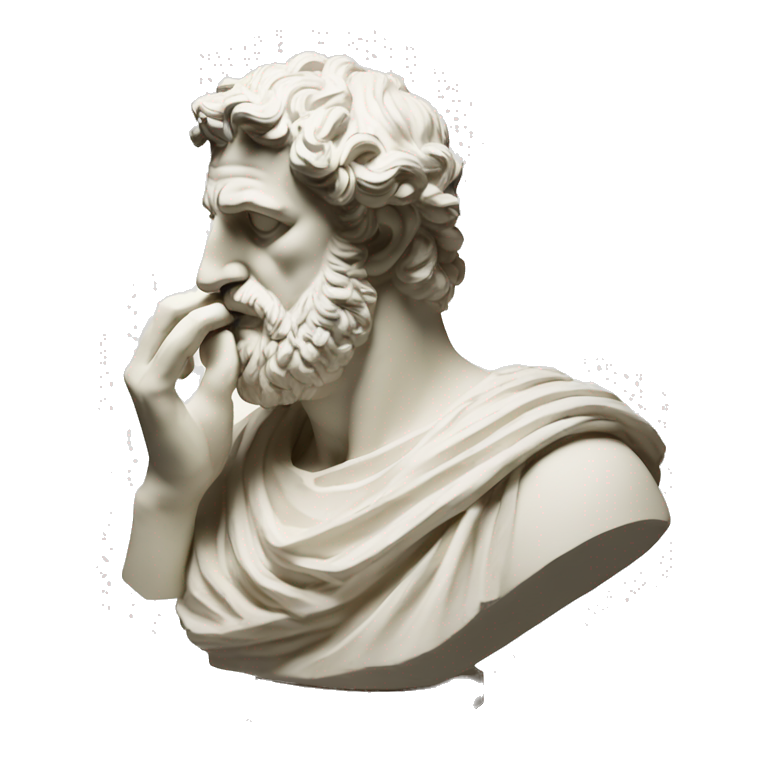 Ancient Greek King Odysseus Statue Thinking with Hand on Chin, Bust only, Off-white emoji