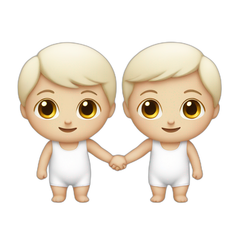 two white babies holding hands emoji