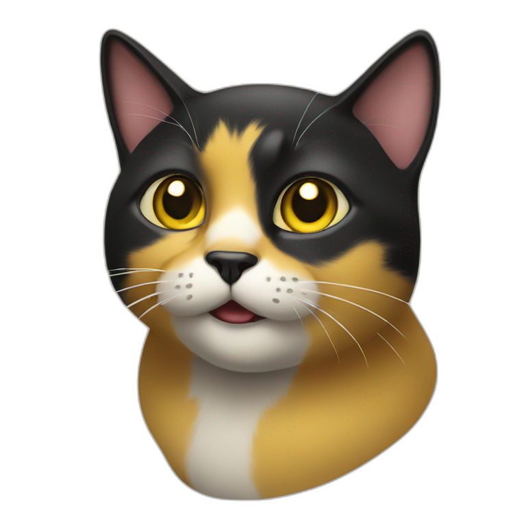 Black and yellow cat with surprise face emoji