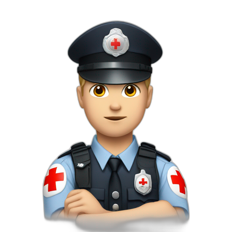 White Boy as a policeman with a red cross in front of him emoji