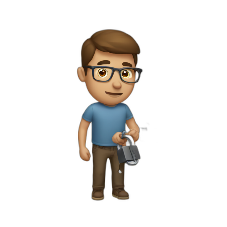 brown-short-haired man with glasses, struggling to fit a key into a door-lock emoji
