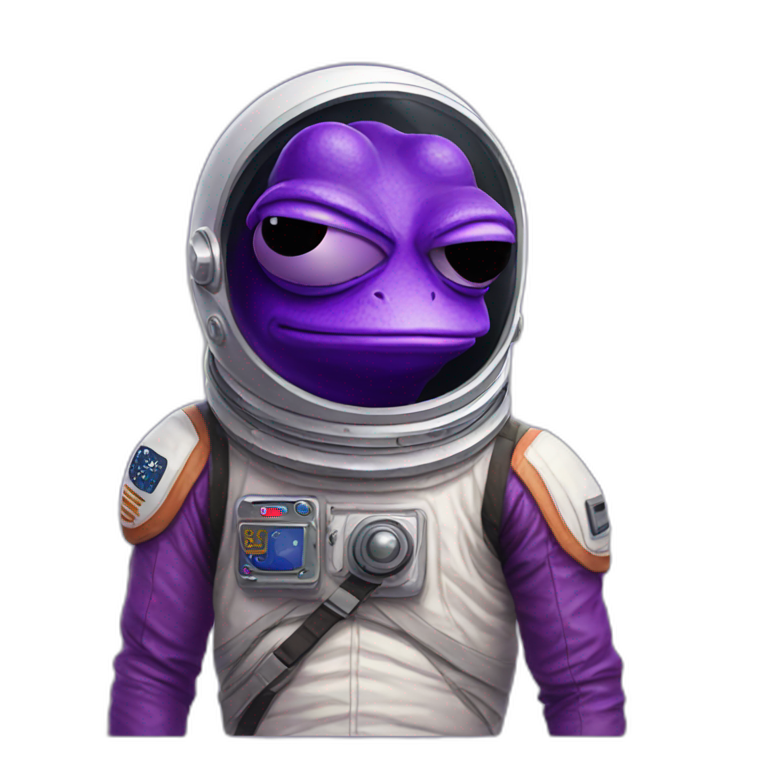 purple colour pepe frog using astronout costume with "LFG" text emoji