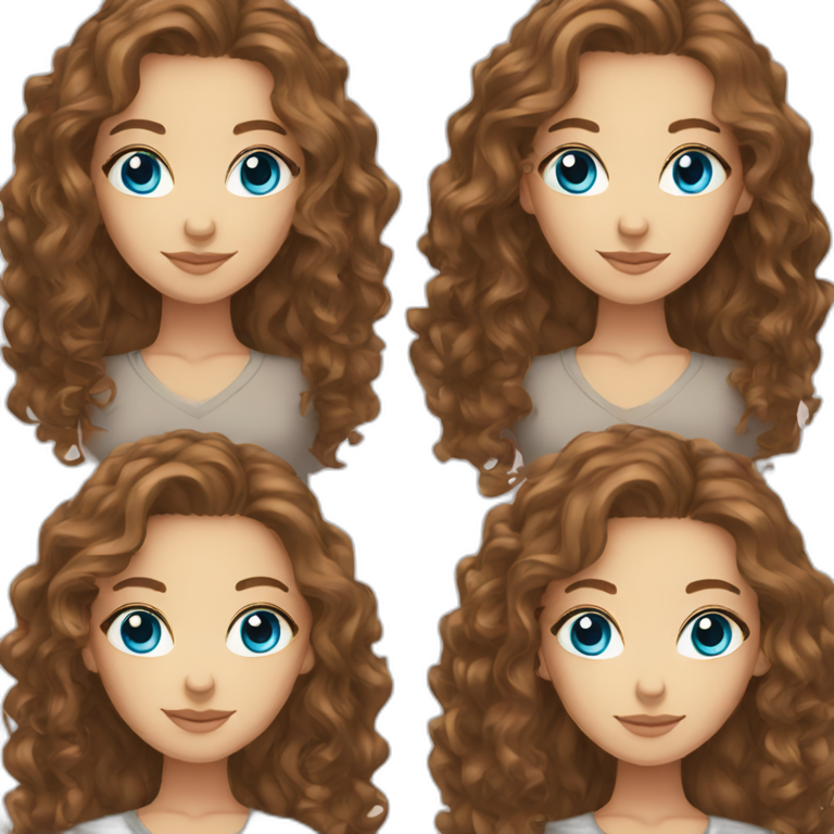 White Women, blue eyes, long brown curly hair, emoji