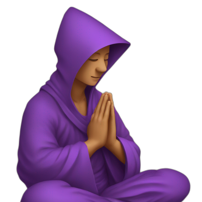 a purple monk praying yoga style with a triangular hood style hat from Antigua Guatemalahat emoji