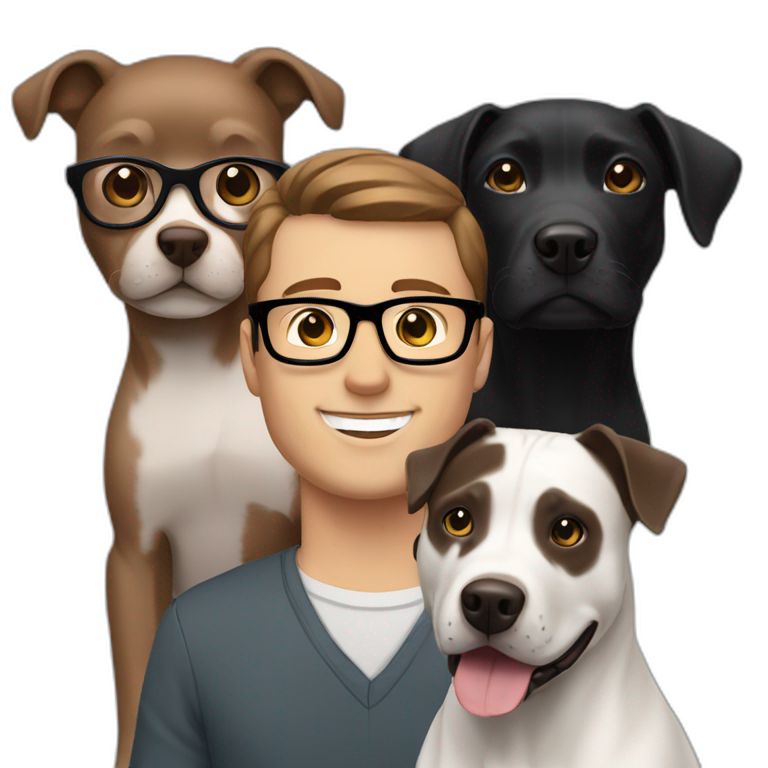 white man short Brown Hair and glasses with a black lab and a grey Pitbull dog emoji