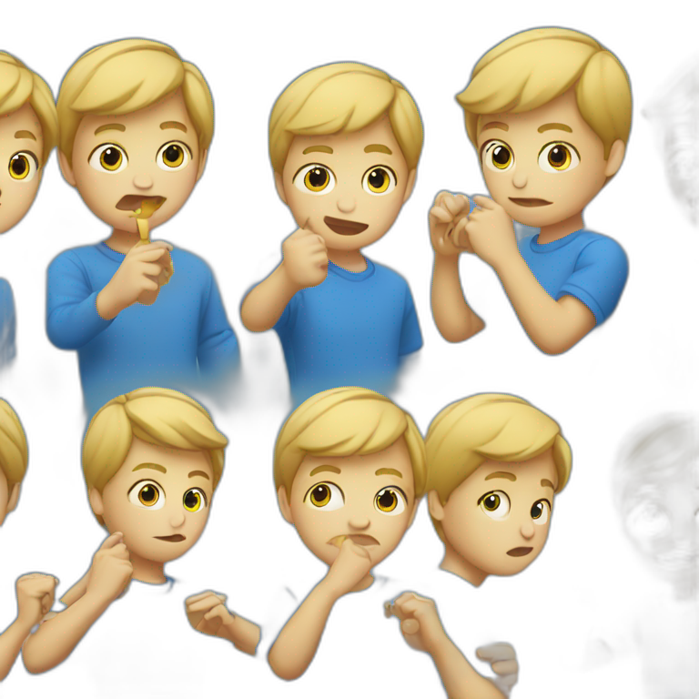 blonde boy in blue shirt dab iphone emoji