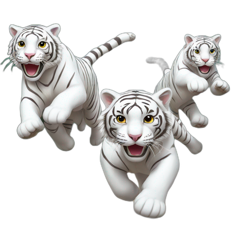 3 white tigers running to the left from right emoji
