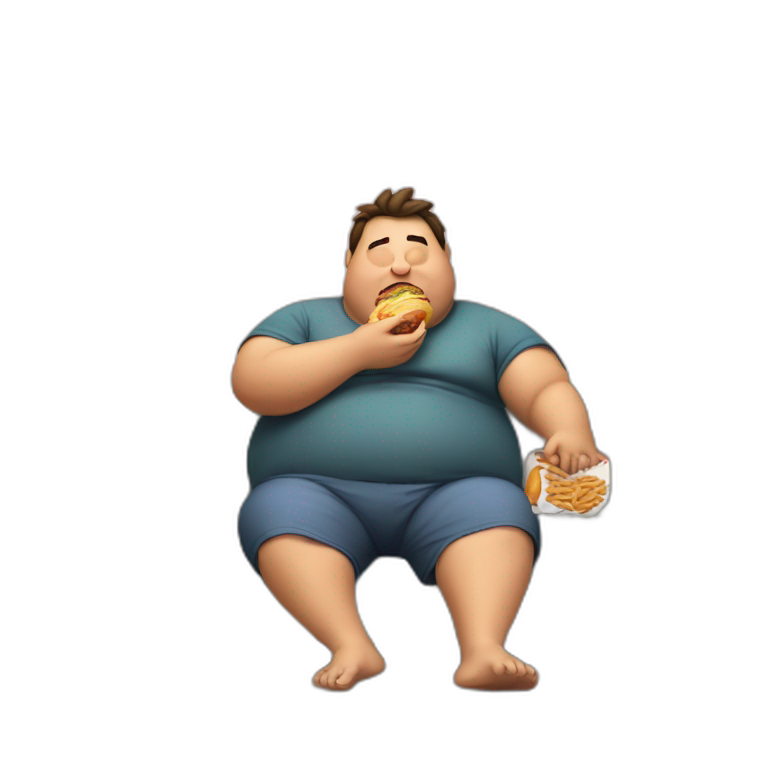 fat lazy guy eating junk food in front of tv screen in sofa emoji