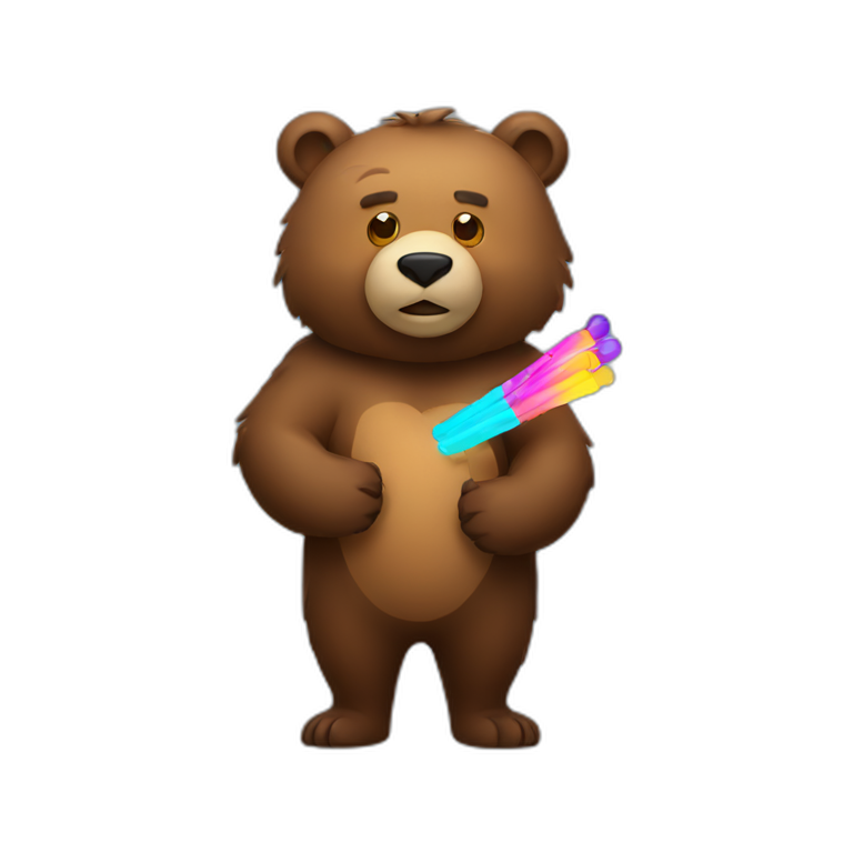 Grizzly holding 2 glow sticks emoji