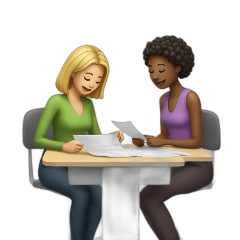 two women filling paperwork emoji