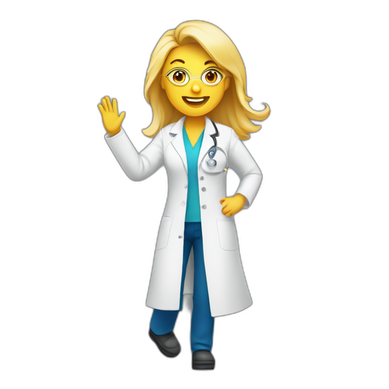 Dancing lady emoji except she’s wearing a lab coat like a scientist emoji