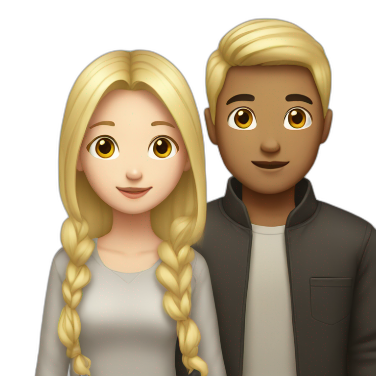 girl with blond hair and asian boy emoji