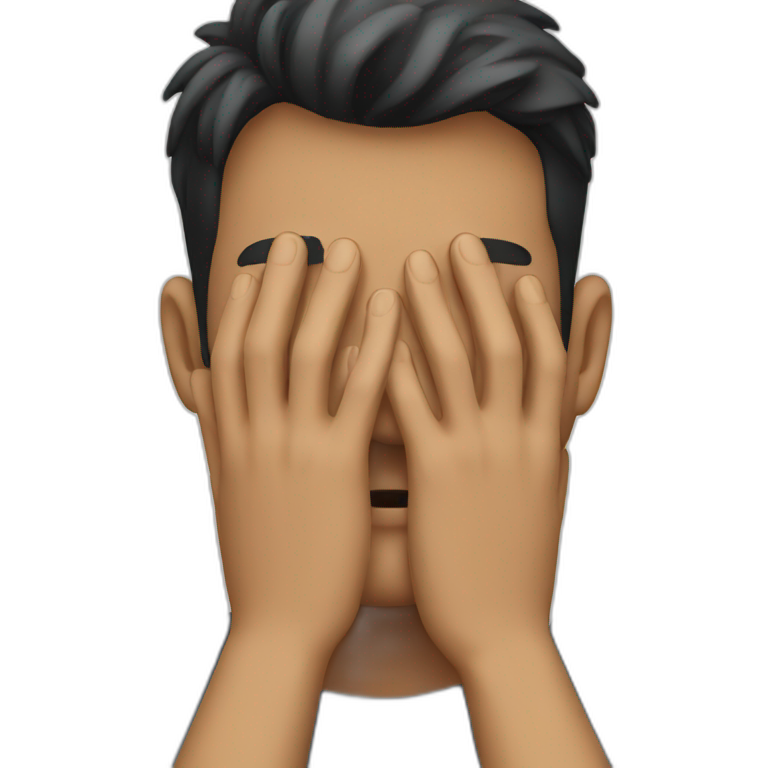 man hiding his face using hands, shy emoji