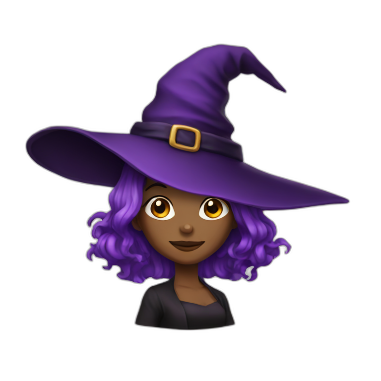woman witch brown hat purple hair emoji