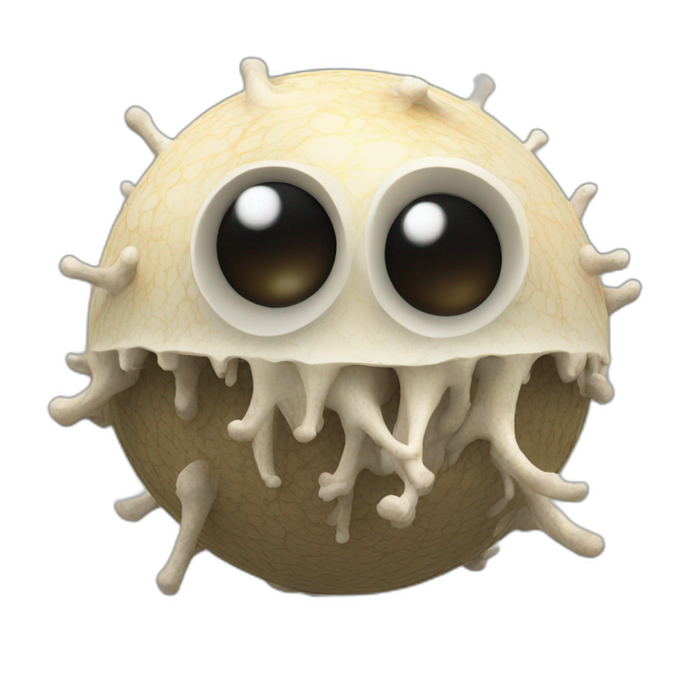 3d sphere with a cartoon mycelium texture with big stupid eyes emoji