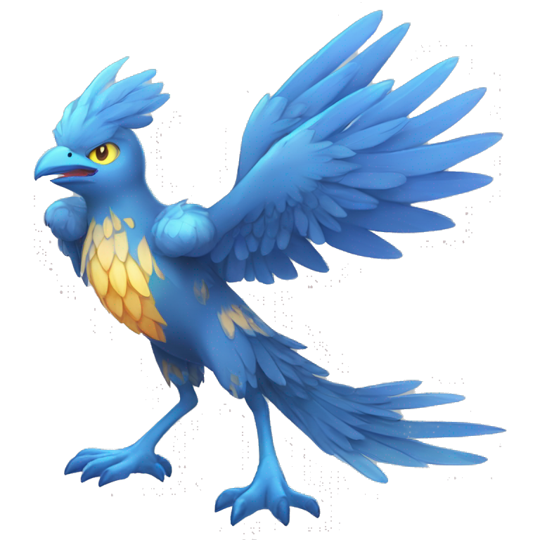 Edgy Fantasy legendary blue bird water-type-Hydro-Phoenix-avian Fakemon full body emoji
