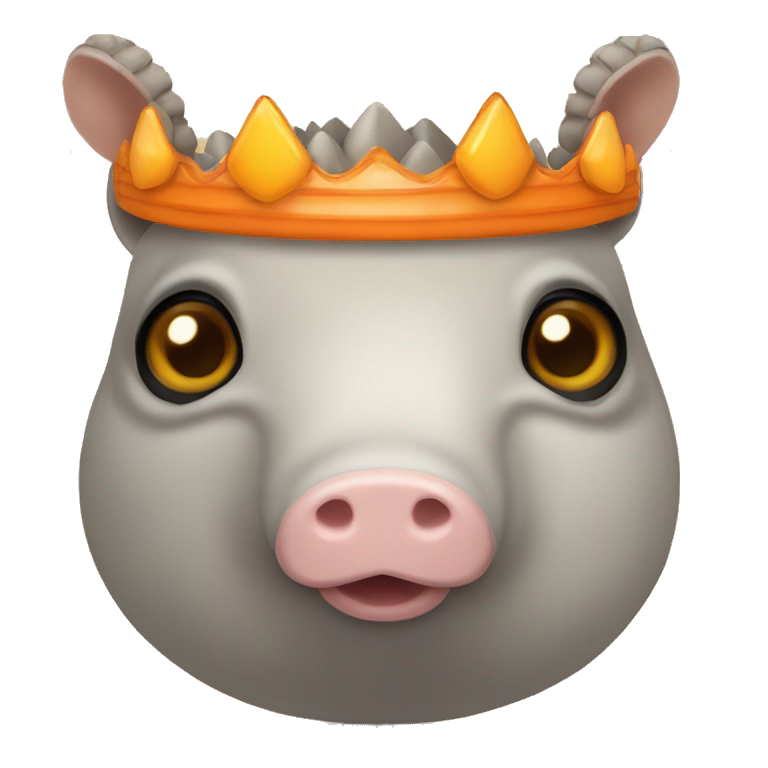 Yellow and gray chubby round armadillo pig panda centipede with orange face armadillo wearing a crown emoji
